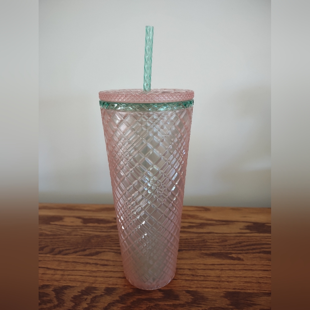 Starbucks Pink & Mint Iridescent Venti Tumbler with Mint Straw - Picture 2 of 3